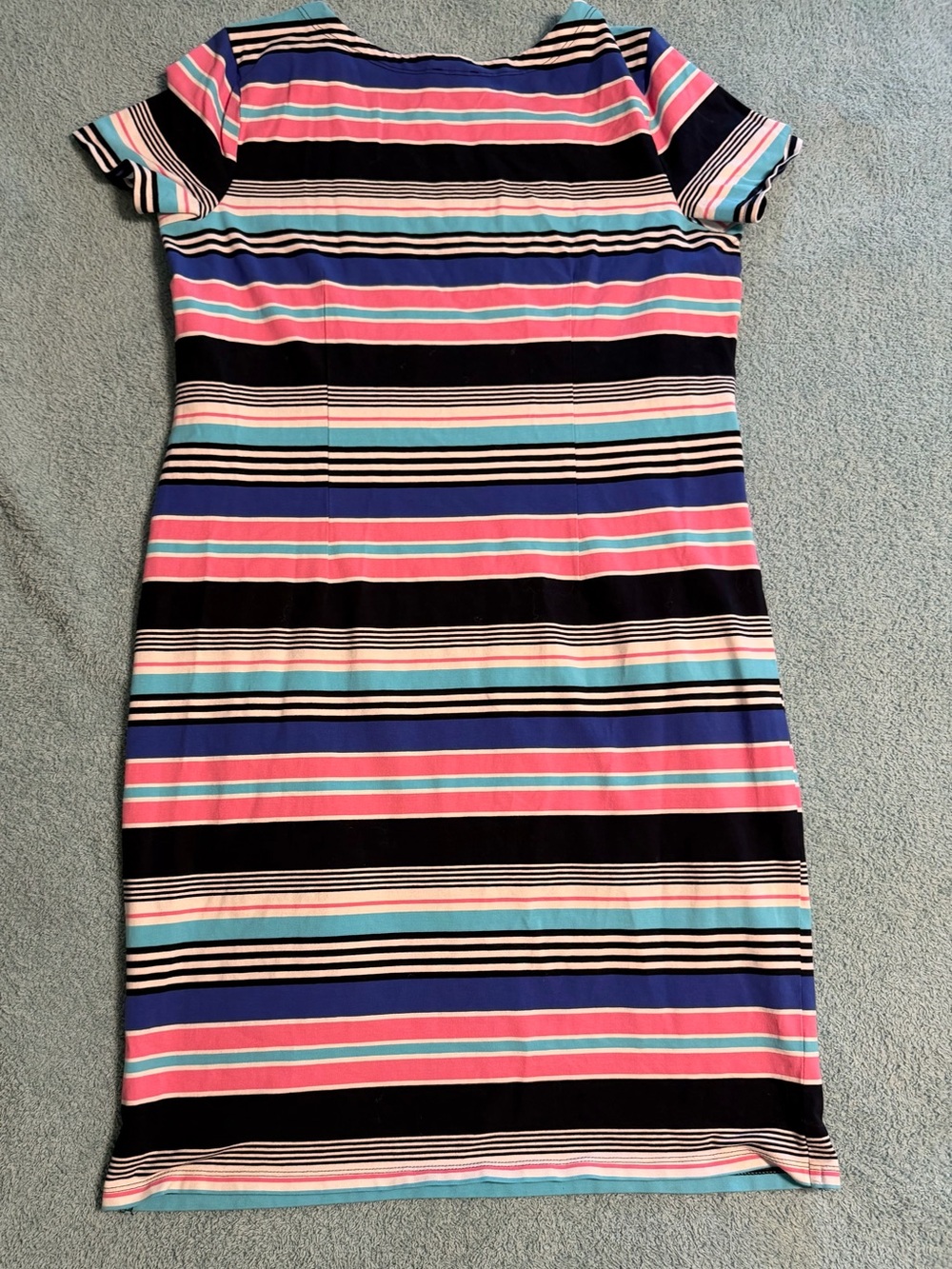 Talbots Striped Soft Casual Tee Dress Gold Button Shoulder Large Petite Pink - Picture 5 of 5
